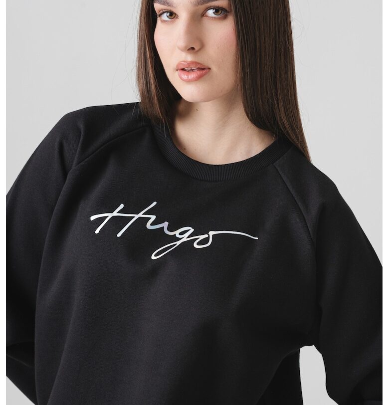 Суитшърт с овално деколте и реглан ръкави - Черен/Сребрист HUGO