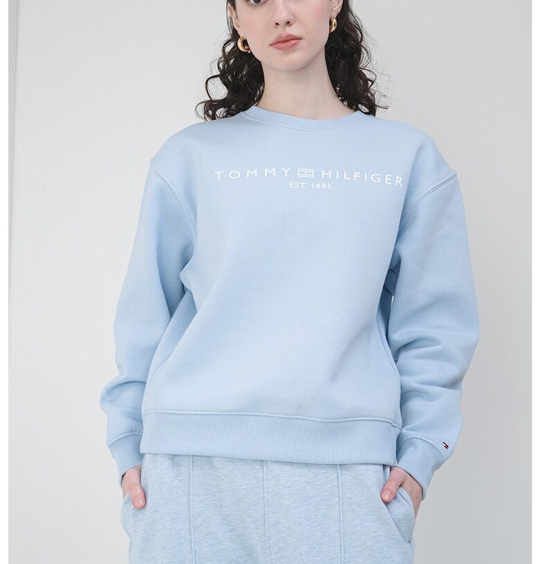 Суитшърт с овално деколте с лого - Светлосин Tommy Hilfiger