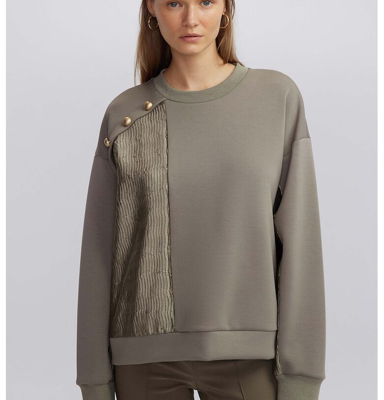 Суитшърт с овално деколте с мъниста - Сиво-кафяв Ipekyol