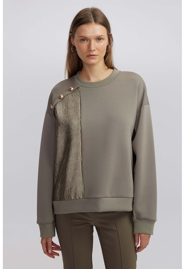 Суитшърт с овално деколте с мъниста - Сиво-кафяв Ipekyol