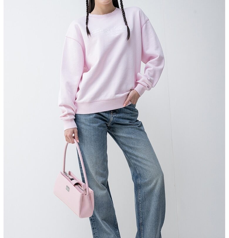 Суитшърт с паднали ръкави - Бял/Пастелнорозов Tommy Hilfiger