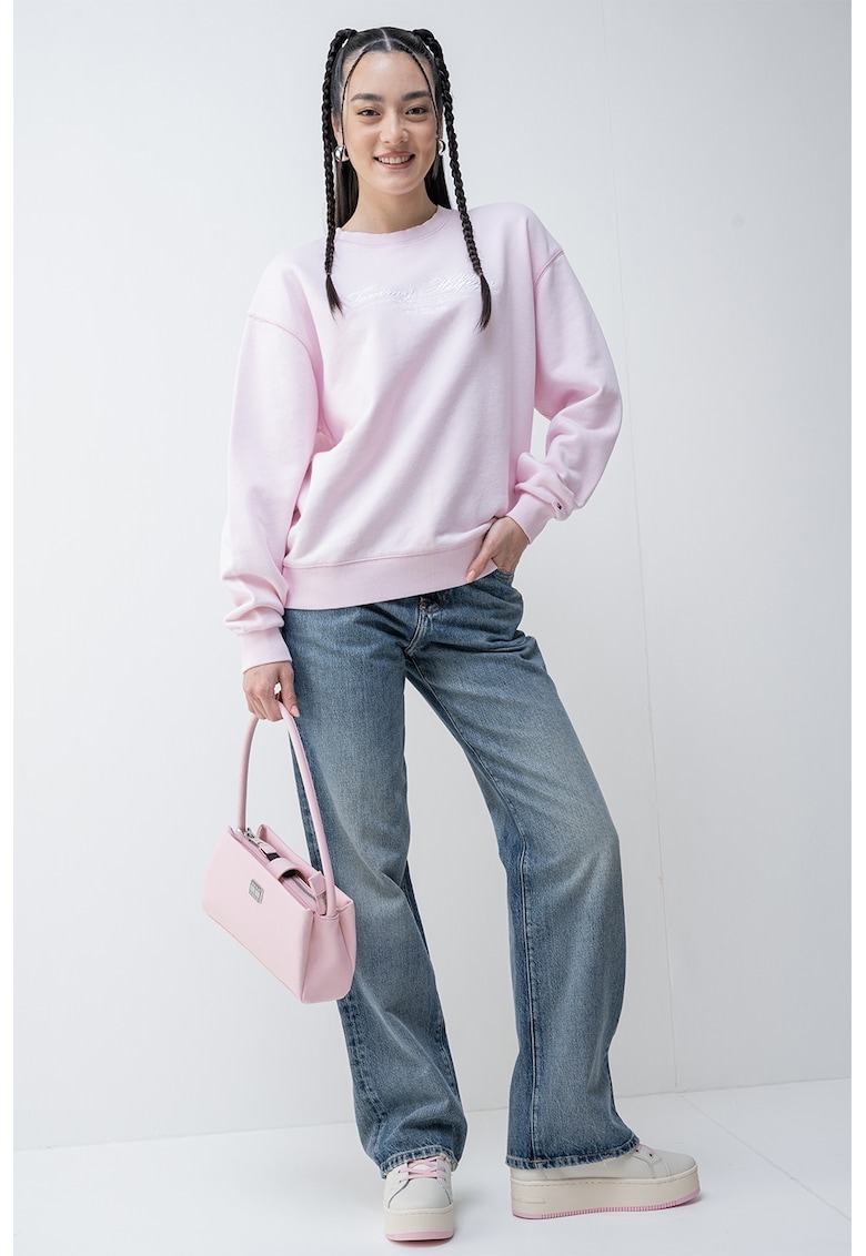 Суитшърт с паднали ръкави - Бял/Пастелнорозов Tommy Hilfiger