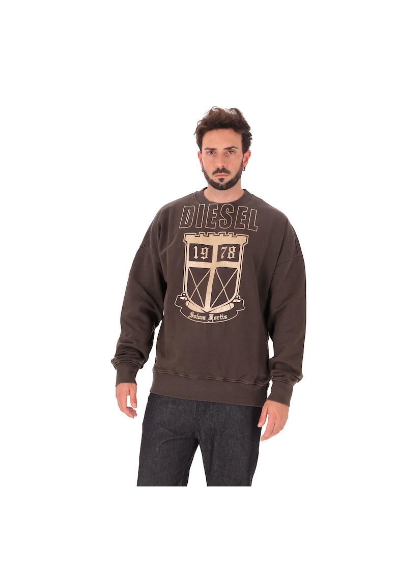 Суитшърт с паднали ръкави и лого - Tъмносив Diesel