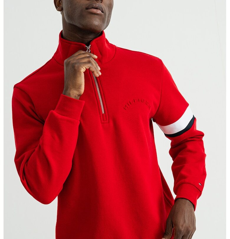 Суитшърт с памук с къс цип - Аленочервен Tommy Hilfiger