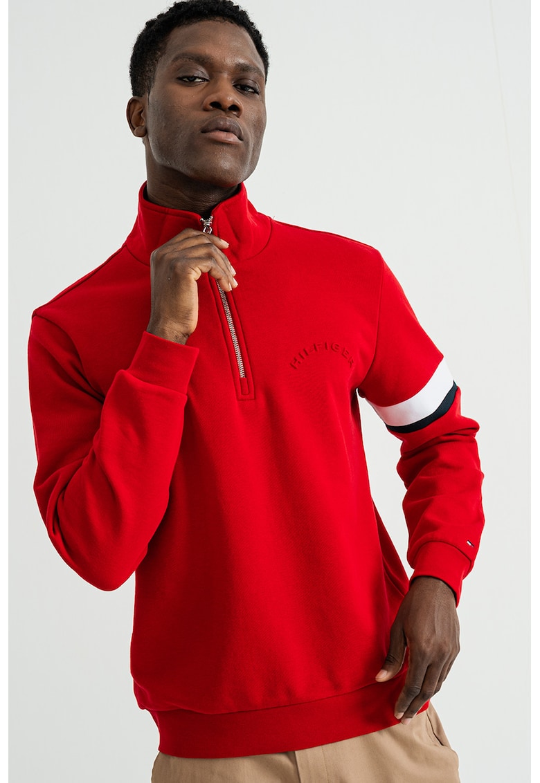 Суитшърт с памук с къс цип - Аленочервен Tommy Hilfiger