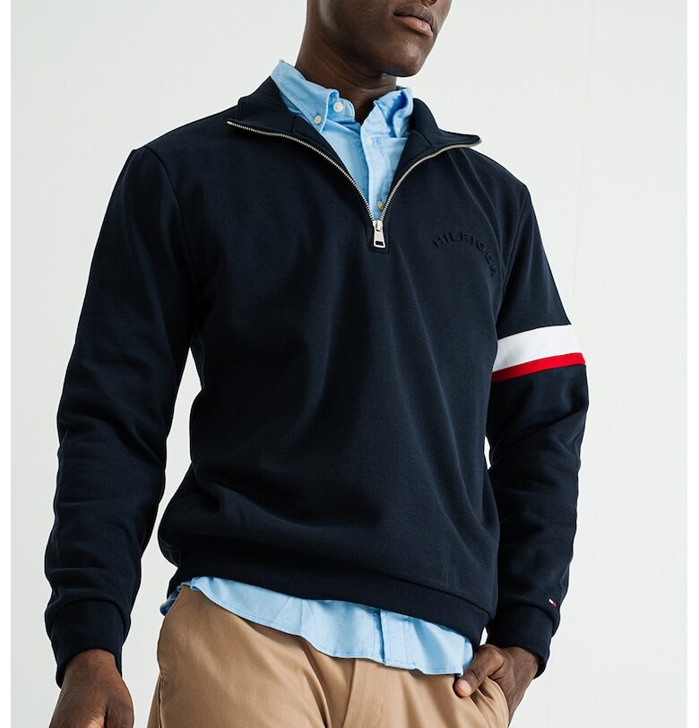 Суитшърт с памук с къс цип - Ултрамарин синьо Tommy Hilfiger