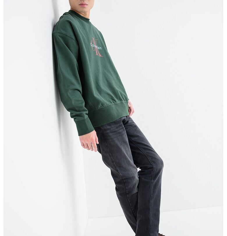 Суитшърт с памук с лого - Бордо/Тъмнозелен CALVIN KLEIN JEANS