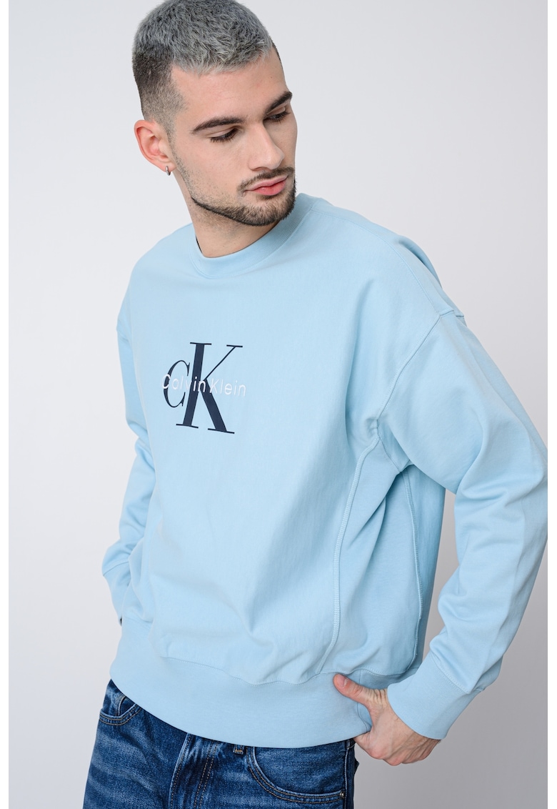 Суитшърт с памук с лого - Пастелносин CALVIN KLEIN JEANS