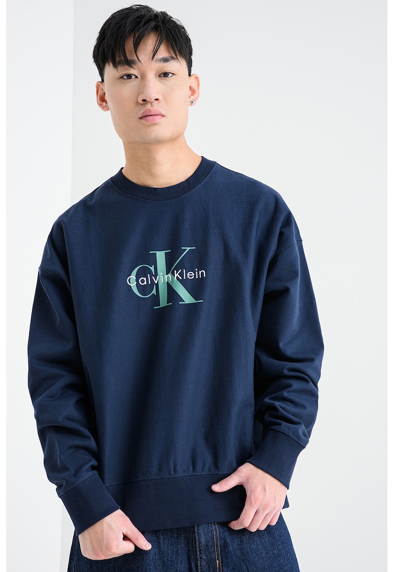 Суитшърт с памук с лого - Ултрамарин синьо/Аква зелено CALVIN KLEIN JEANS