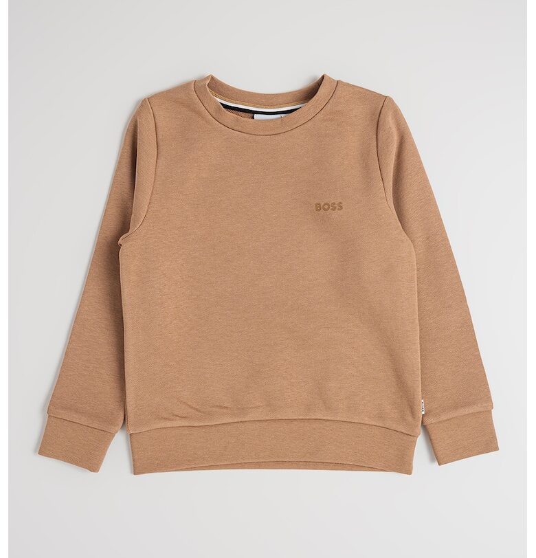 Суитшърт с памук с овално деколте - Камел BOSS Kidswear