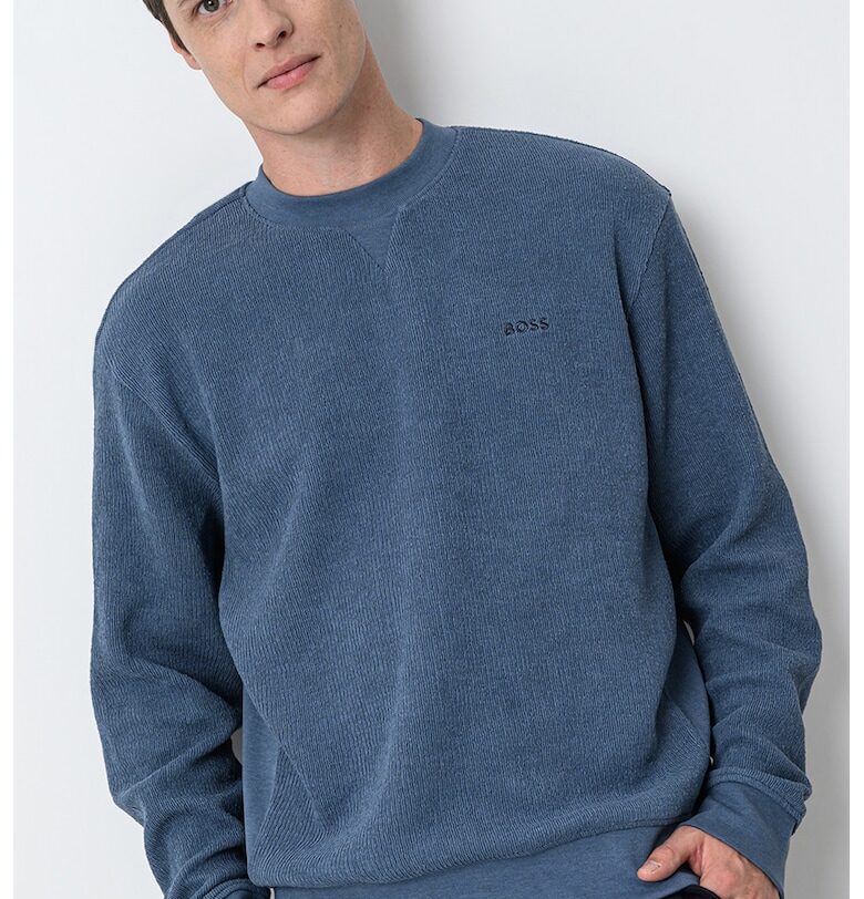 Суитшърт с памук с овално деколте - Тъмносин BOSS