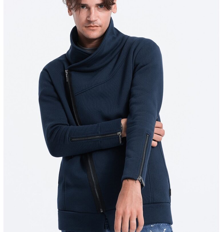 Суитшърт с поло и цип - Тъмносин OMBRE