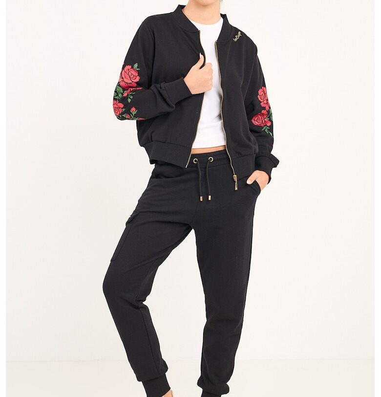 Суитшърт с флорални бродерии и цип - Зелен/Черен/Корал Lee Cooper