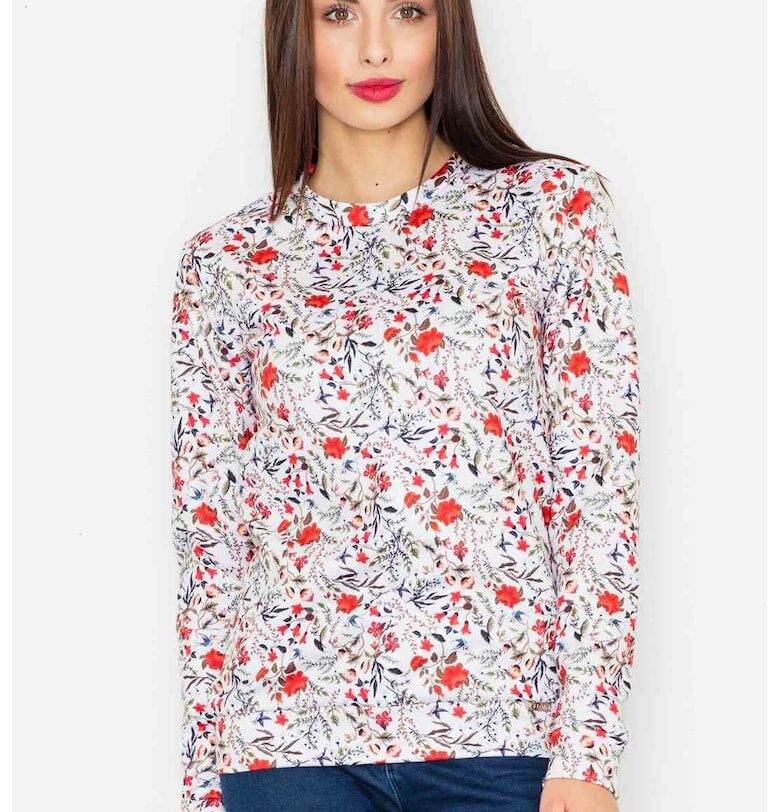 Суитшърт  с флорални мотиви - бял - полиестер - без качулка Figl