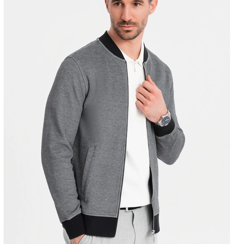 Суитшърт с цип - Бял/Черен OMBRE