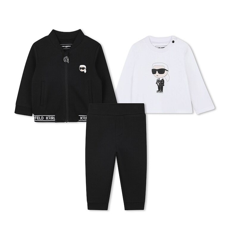 Суитшърт с цип - блуза и спортен панталон - Бял/Черен KARL LAGERFELD KIDS