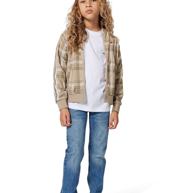 Суитшърт с цип и каре - Тюркоаз/Светлокафяв/Мръснобял HUGO