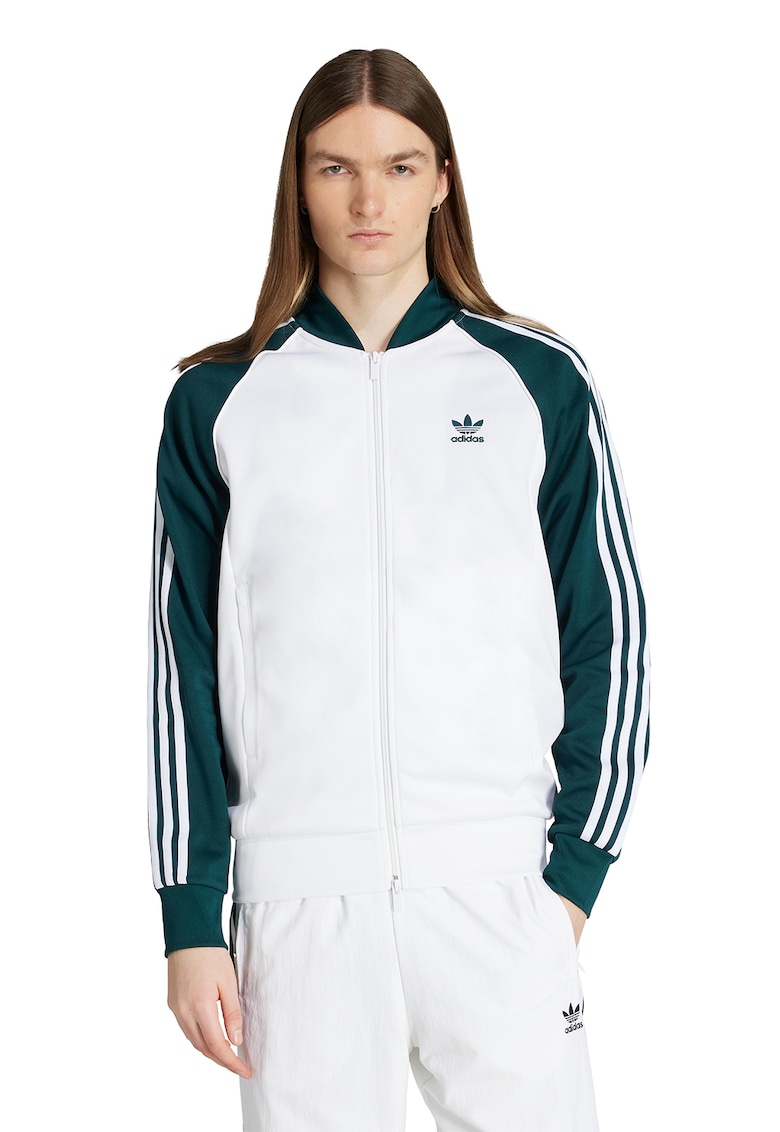 Суитшърт с цип и лого - Тъмнозелен/Бял adidas Originals