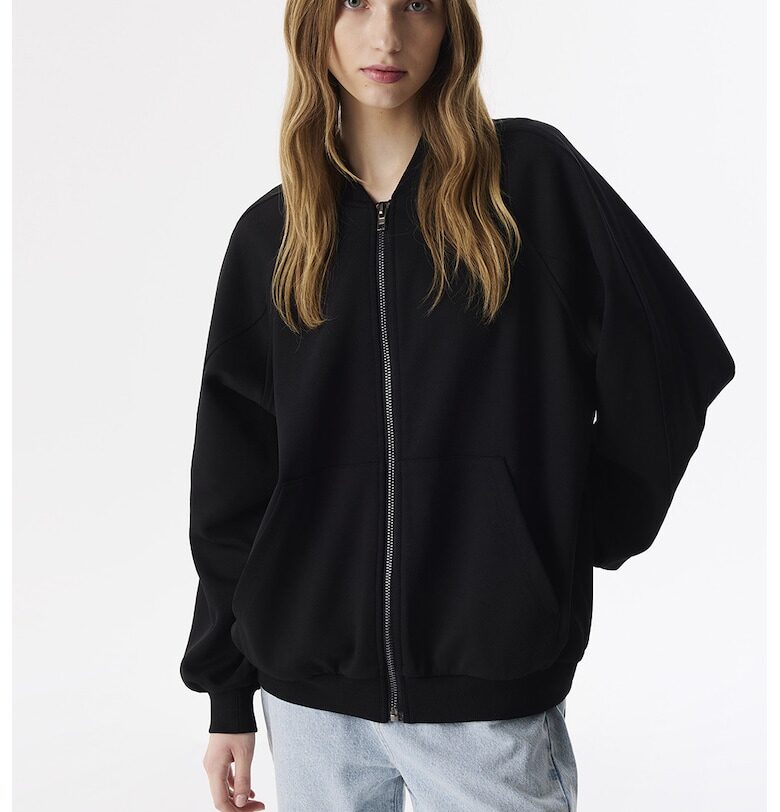 Суитшърт с цип и ръкави реглан - Черен TWIST