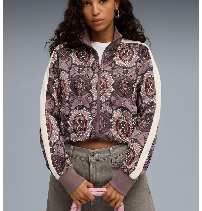 Суитшърт с шарка и цип - Червен/Слонова кост/Бледовиолетов Puma