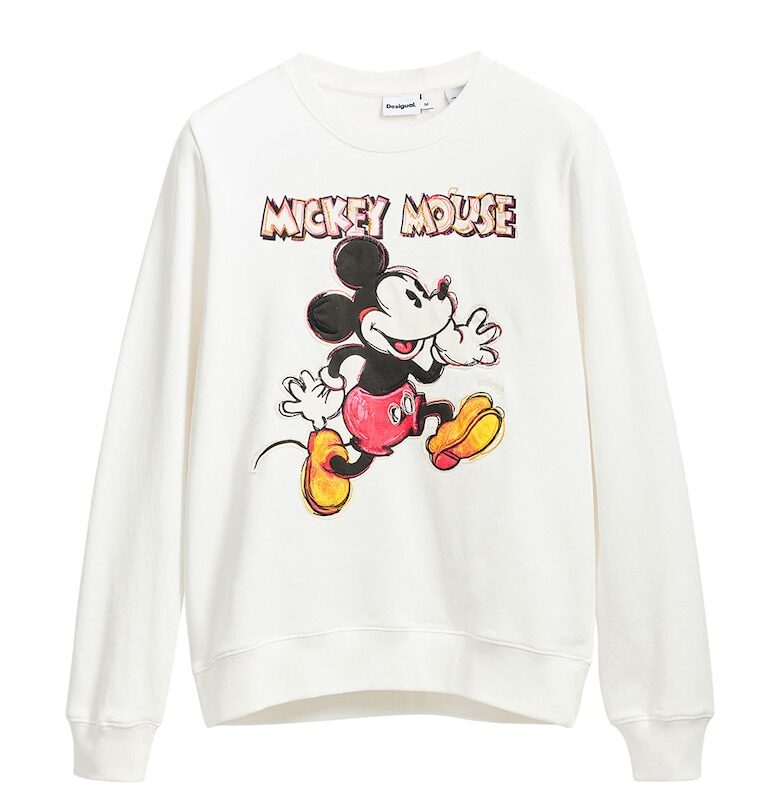 Суитшърт с шарка на Mickey Mouse - Корал/Мандарина/Мръснобял DESIGUAL