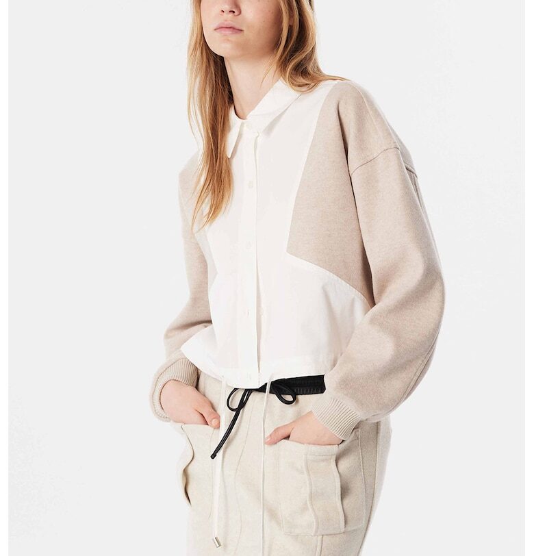 Суитшърт с яка и паднали ръкави - Мръснобял/Светло бежово TWIST