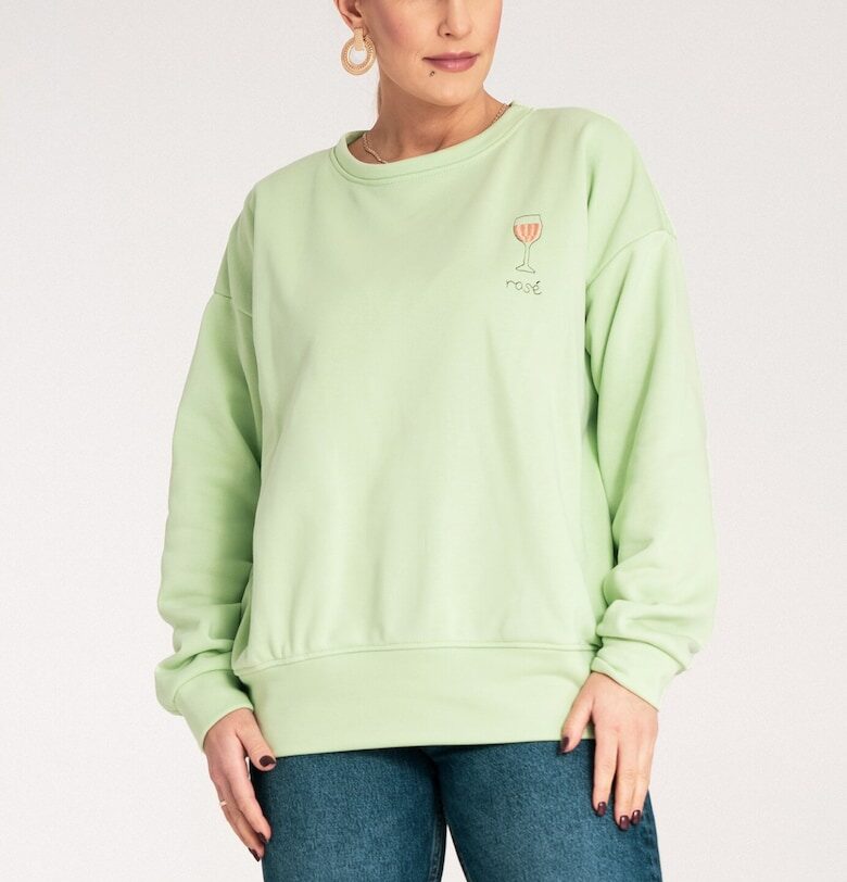 Суичър за дами  зелен - бродерия - памук / полиестер - SM Figl