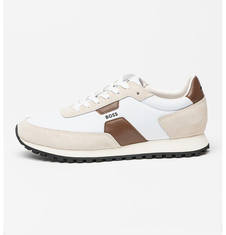 Текстилни маратонки Parkour с велур - Бял/Кафяв/Светлокафяв BOSS