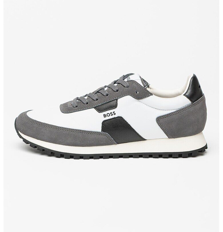 Текстилни маратонки Parkour с велур - Бял/Черен/Антрацитно сиво BOSS