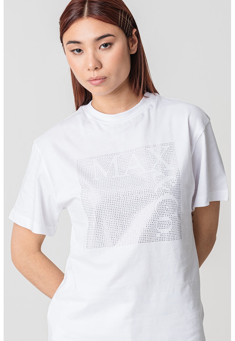 Тениска Cesta с декоративни камъни - Бял/Сребрист MaxCo