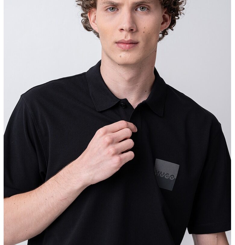 Тениска Dusplity с яка и лого - Избеляло черно/Tъмносив HUGO