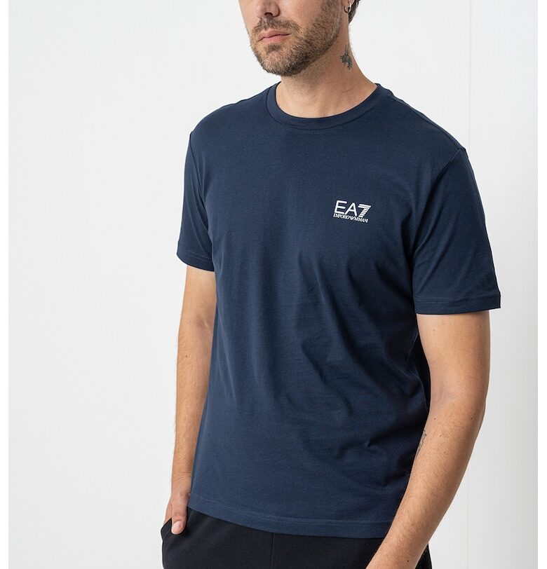 Тениска Girocollo с изчистен десен - Ултрамарин синьо/Сребрист EA7