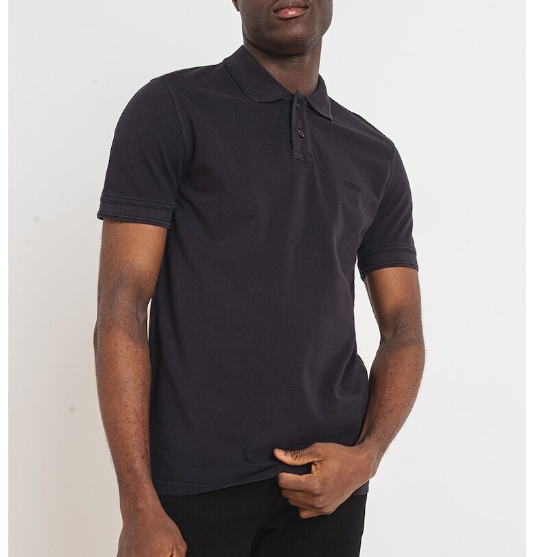 Тениска Prime от памучно пике с яка - Черен BOSS