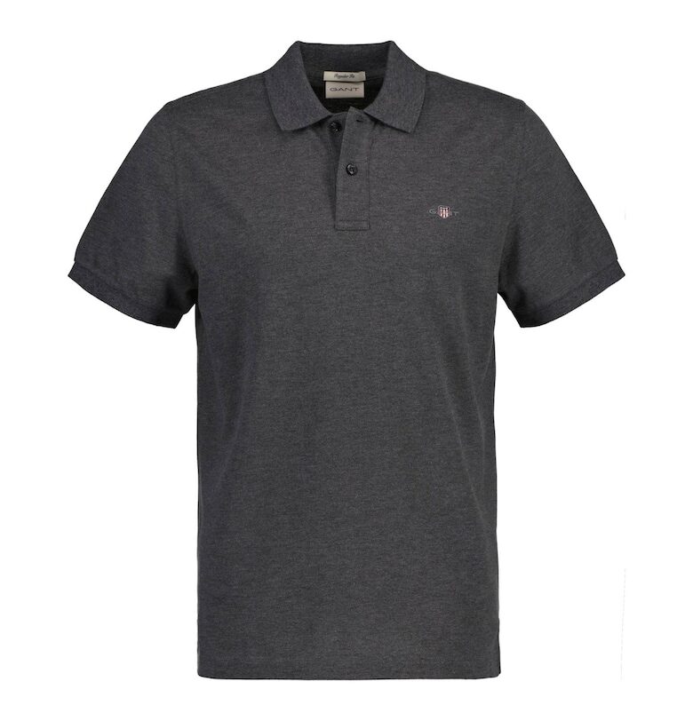 Тениска Shield от памучно пике с яка - Антрацитно сиво Gant