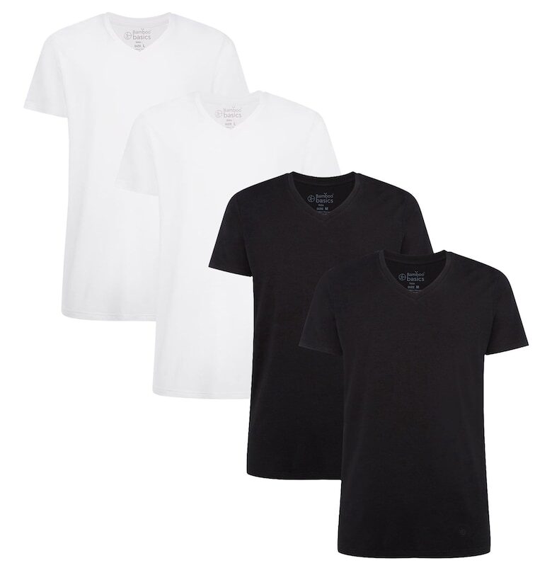 Тениска Velo с шпиц - 4 броя - Бял/Черен Bamboo Basics