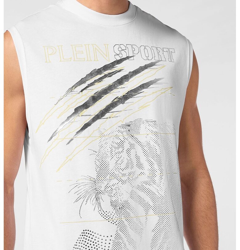 Тениска без ръкави с фигурален принт - Бял/Сребрист Plein Sport