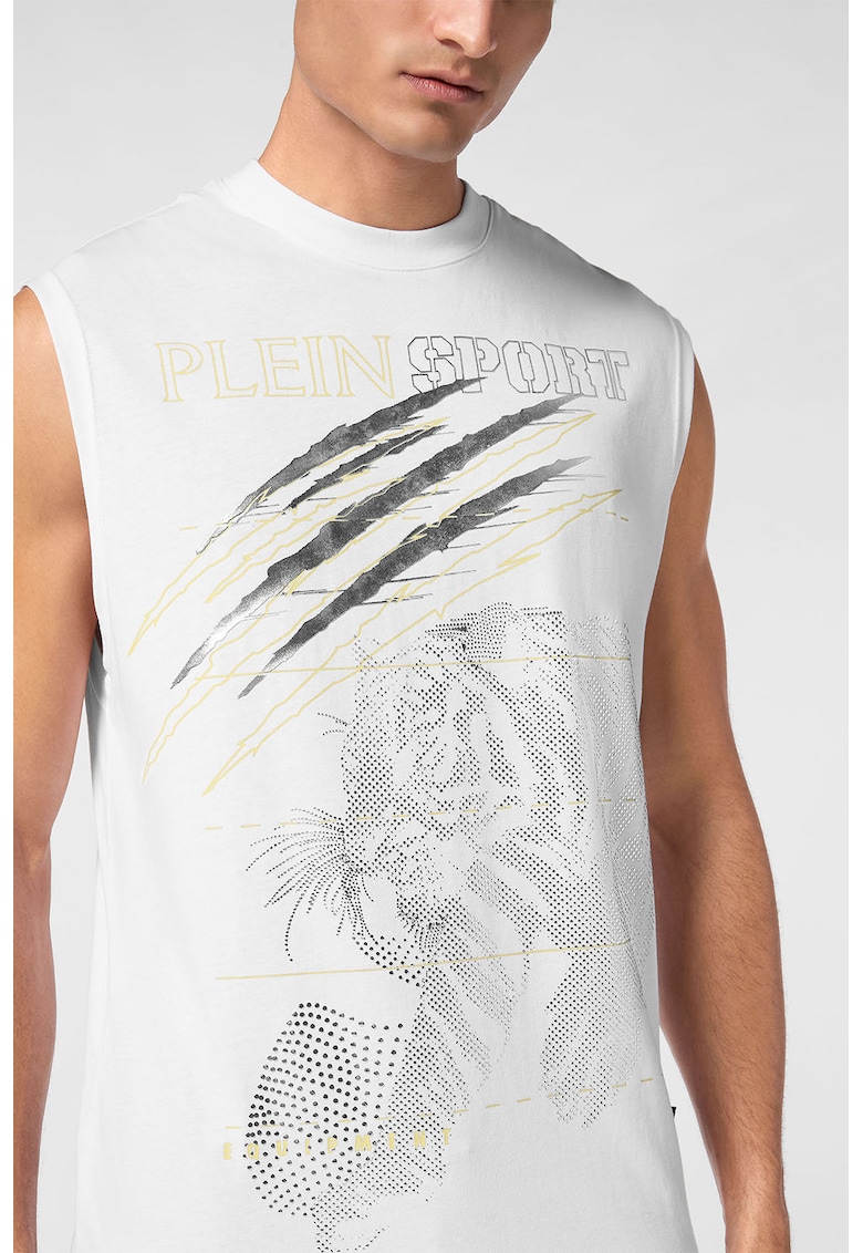 Тениска без ръкави с фигурален принт - Бял/Сребрист Plein Sport