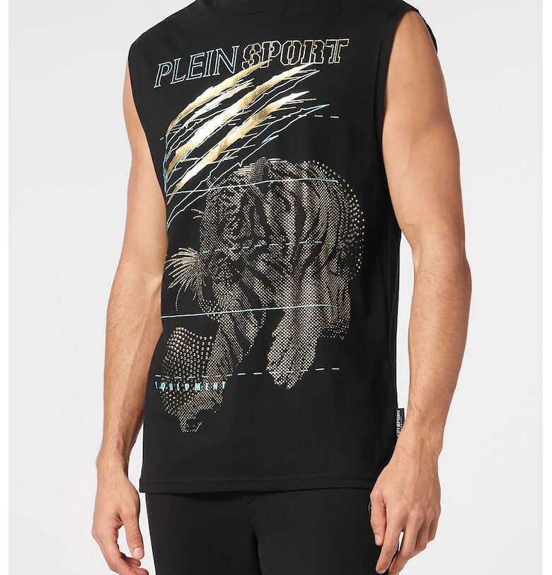 Тениска без ръкави с фигурален принт - Златист/Черен Plein Sport