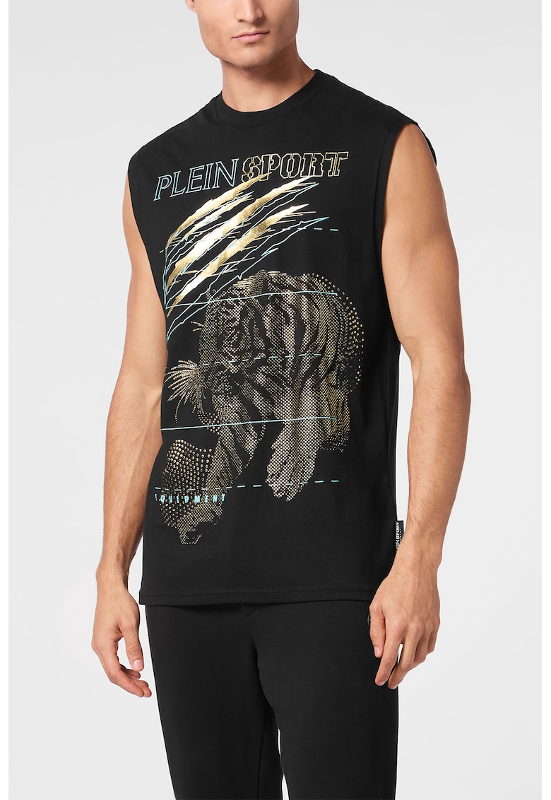 Тениска без ръкави с фигурален принт - Златист/Черен Plein Sport