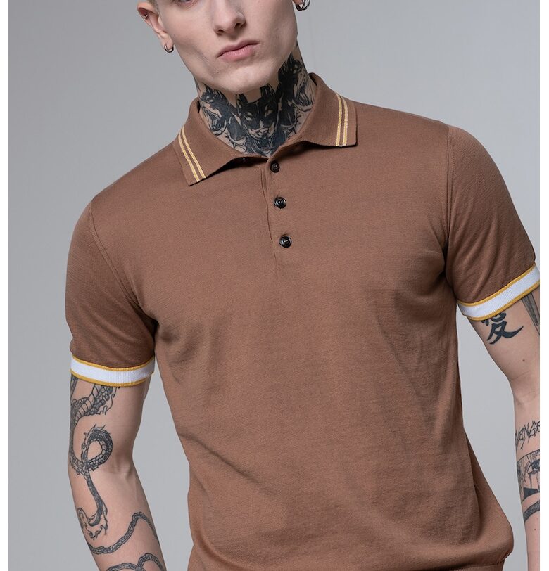 Тениска на райе с яка - Кафяв Pal Zileri