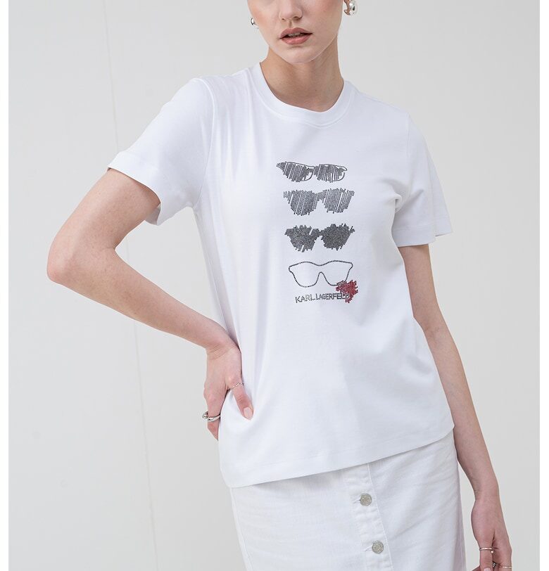 Тениска от органичен памук - Бял/Сребрист Karl Lagerfeld