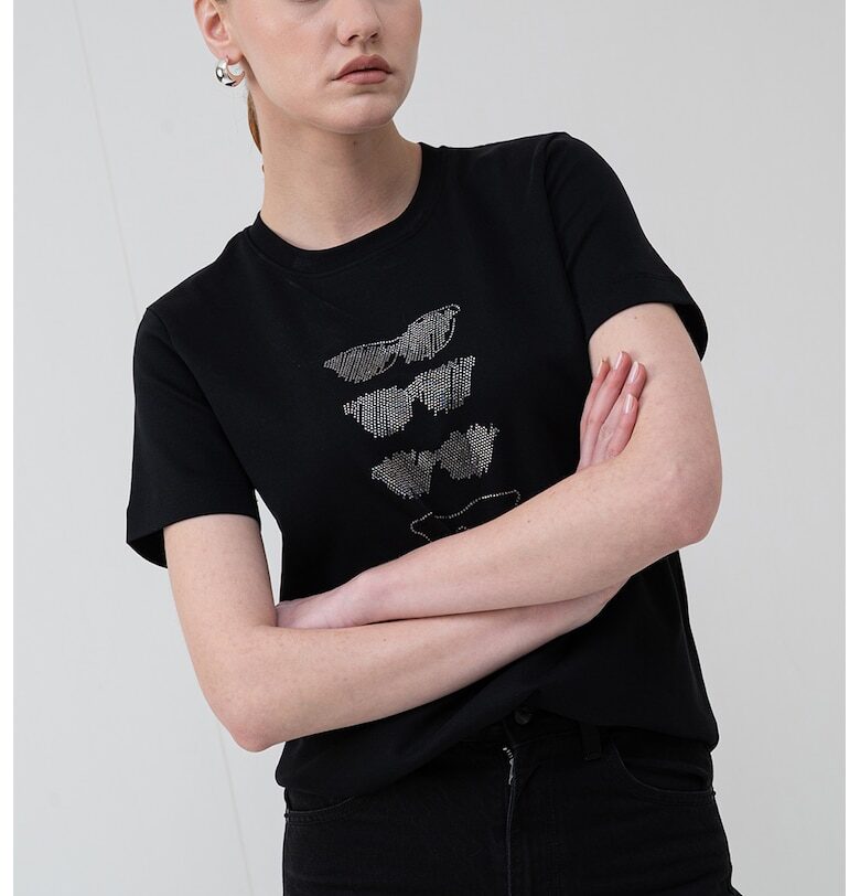 Тениска от органичен памук - Черен/Сребрист Karl Lagerfeld