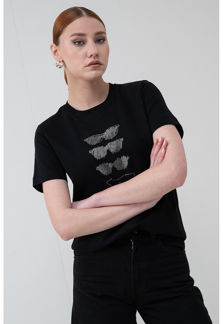 Тениска от органичен памук - Черен/Сребрист Karl Lagerfeld