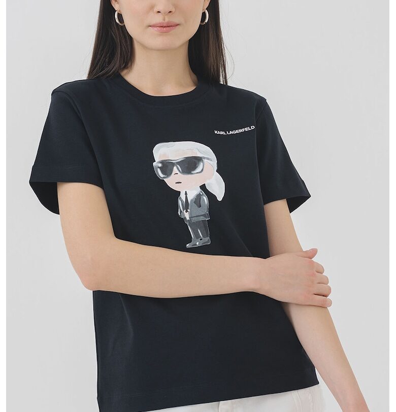 Тениска от органичен памук и шарка - Бял/Черен Karl Lagerfeld