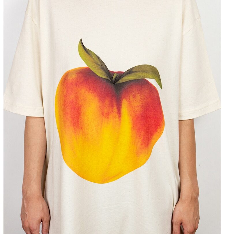 Тениска от органичен памук и щампа - Прасковено розово/Крем Ioana Ciolacu