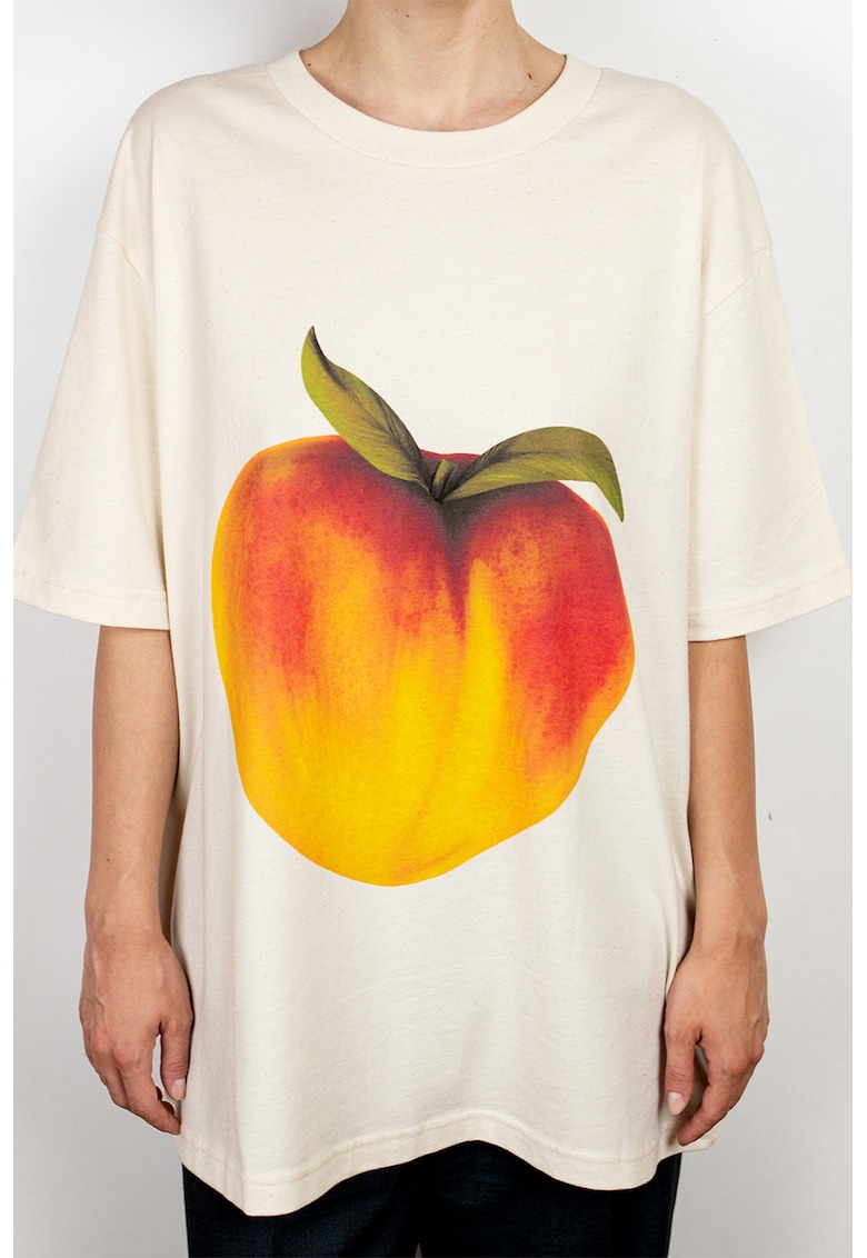 Тениска от органичен памук и щампа - Прасковено розово/Крем Ioana Ciolacu