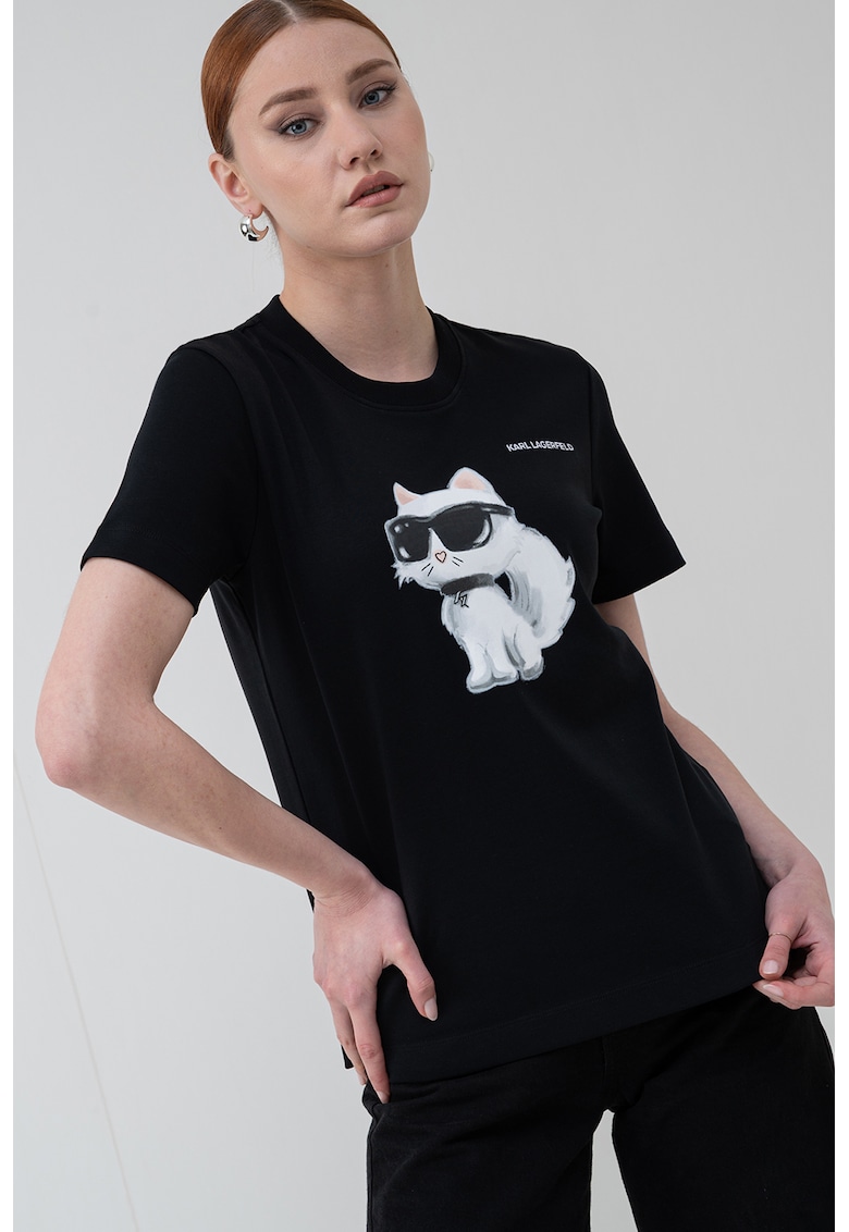 Тениска от органичен памук с графика - Бял/Избеляло черно/Праскова Karl Lagerfeld