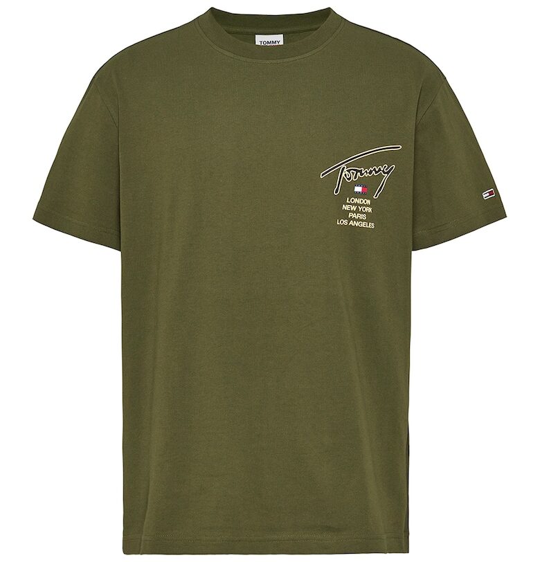 Тениска от органичен памук с лого - Бежов/Маслинено зелено Tommy Jeans