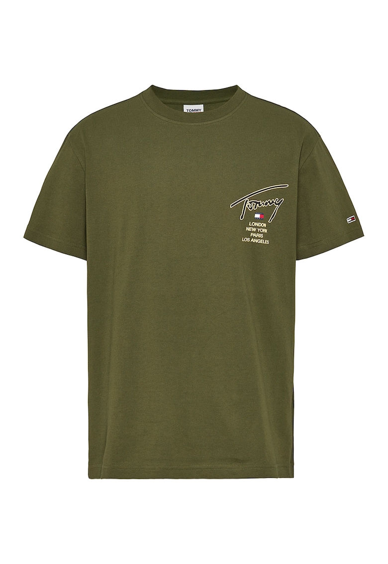 Тениска от органичен памук с лого - Бежов/Маслинено зелено Tommy Jeans