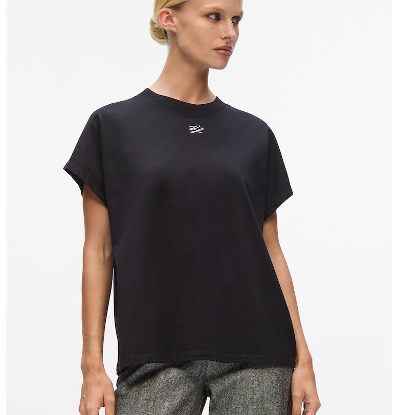 Тениска от органичен памук с овално деколте - Черен Karl Lagerfeld